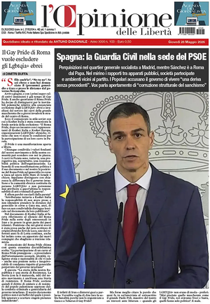 Prima pagina L'Opinione delle Libertà di oggi - Quotidiano nazionale
