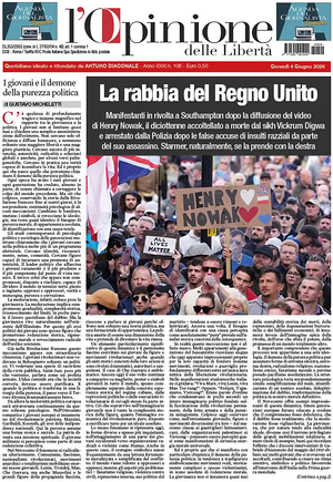 Prima pagina L'Opinione delle Libertà di oggi - Quotidiano nazionale