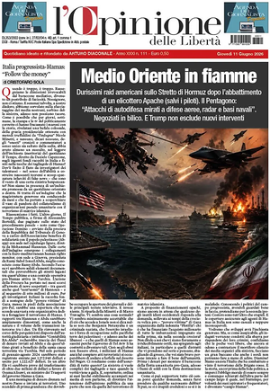 Prima pagina L'Opinione delle Libertà di oggi - Quotidiano nazionale