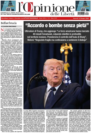 Prima pagina L'Opinione delle Libertà di oggi - Quotidiano nazionale