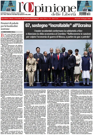 Prima pagina L'Opinione delle Libertà di oggi - Quotidiano nazionale