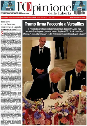Prima pagina L'Opinione delle Libertà di oggi - Quotidiano nazionale