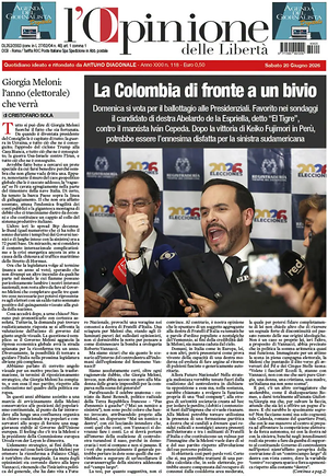 Prima pagina L'Opinione delle Libertà di oggi - Quotidiano nazionale