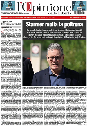 Prima pagina L'Opinione delle Libertà di oggi - Quotidiano nazionale