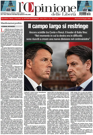 Prima pagina L'Opinione delle Libertà di oggi - Quotidiano nazionale