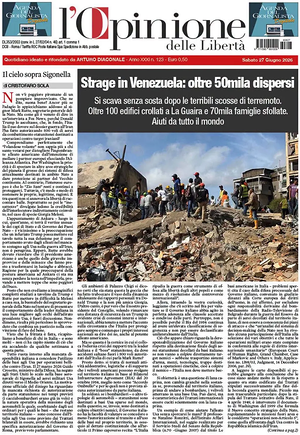 Prima pagina L'Opinione delle Libertà di oggi - Quotidiano nazionale