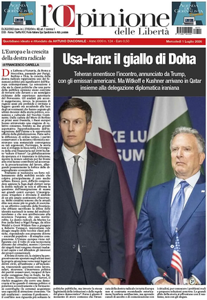 Prima pagina L'Opinione delle Libertà di oggi - Quotidiano nazionale