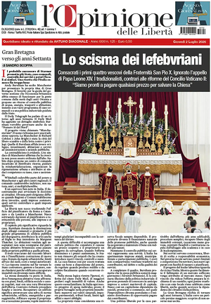 Prima pagina L'Opinione delle Libertà di oggi - Quotidiano nazionale