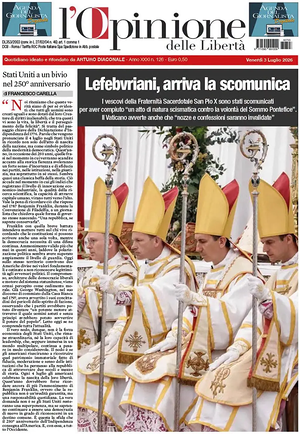 Prima pagina L'Opinione delle Libertà di oggi - Quotidiano nazionale