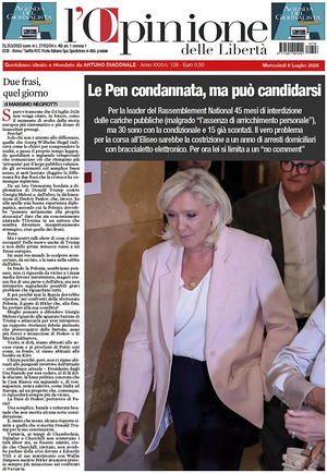 Prima pagina L'Opinione delle Libertà di oggi - Quotidiano nazionale