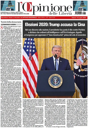 Prima pagina L'Opinione delle Libertà di oggi - Quotidiano nazionale