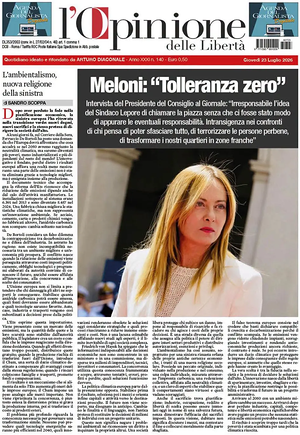 Prima pagina L'Opinione delle Libertà di oggi - Quotidiano nazionale