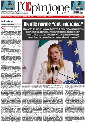 Prima pagina L'Opinione delle Libertà di oggi - Quotidiano nazionale