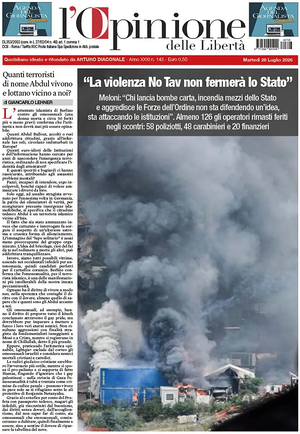 Prima pagina L'Opinione delle Libertà di oggi - Quotidiano nazionale