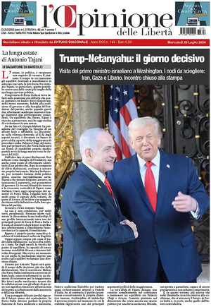 Prima pagina L'Opinione delle Libertà di oggi - Quotidiano nazionale