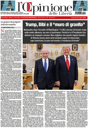 Prima pagina L'Opinione delle Libertà di oggi - Quotidiano nazionale