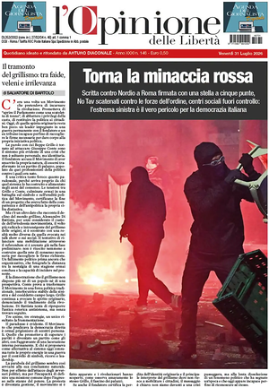 Prima pagina L'Opinione delle Libertà di oggi - Quotidiano nazionale