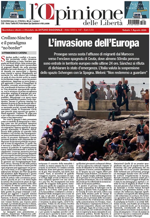 Prima pagina L'Opinione delle Libertà di oggi - Quotidiano nazionale
