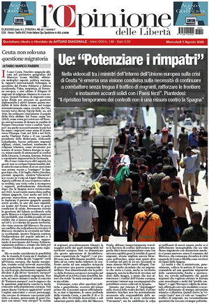 Prima pagina L'Opinione delle Libertà di oggi - Quotidiano nazionale