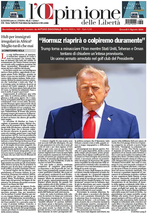 Prima pagina L'Opinione delle Libertà di oggi - Quotidiano nazionale