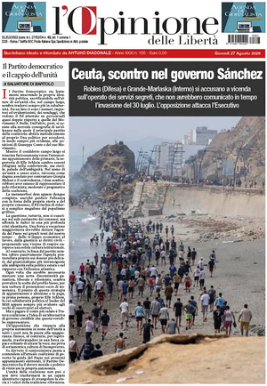 Prima pagina L'Opinione delle Libertà di oggi - Quotidiano nazionale
