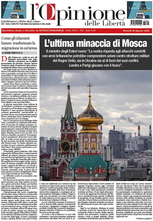 Prima pagina L'Opinione delle Libertà di oggi - Quotidiano nazionale
