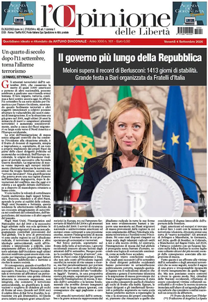 Prima pagina L'Opinione delle Libertà di oggi - Quotidiano nazionale