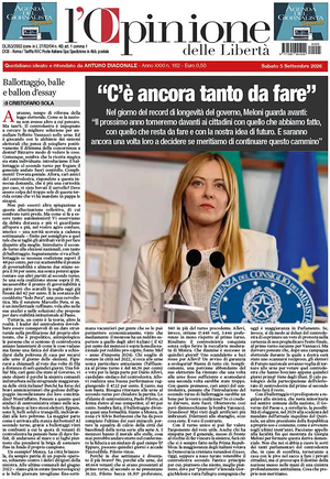 Prima pagina L'Opinione delle Libertà di oggi - Quotidiano nazionale