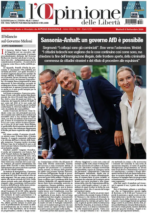 Prima pagina L'Opinione delle Libertà di oggi - Quotidiano nazionale