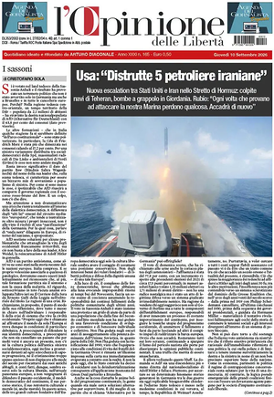 Prima pagina L'Opinione delle Libertà di oggi - Quotidiano nazionale