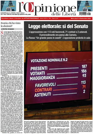 Prima pagina L'Opinione delle Libertà di oggi - Quotidiano nazionale
