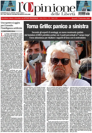 Prima pagina L'Opinione delle Libertà di oggi - Quotidiano nazionale
