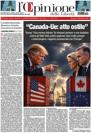 Prima pagina L'Opinione delle Libertà di oggi - Quotidiano nazionale