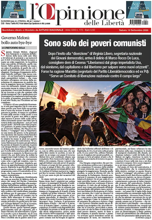 Prima pagina L'Opinione delle Libertà di oggi - Quotidiano nazionale