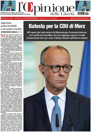Prima pagina L'Opinione delle Libertà di oggi - Quotidiano nazionale