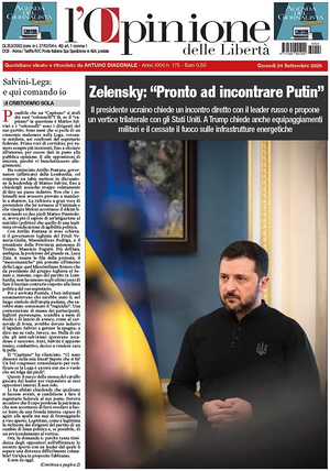 Prima pagina L'Opinione delle Libertà di oggi - Quotidiano nazionale