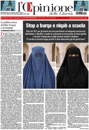 Prima pagina L'Opinione delle Libertà di oggi - Quotidiano nazionale