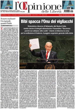 Prima pagina L'Opinione delle Libertà di oggi - Quotidiano nazionale