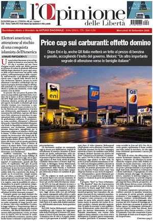Prima pagina L'Opinione delle Libertà di oggi - Quotidiano nazionale