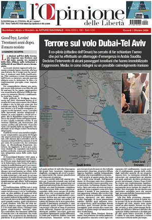 Prima pagina L'Opinione delle Libertà di oggi - Quotidiano nazionale