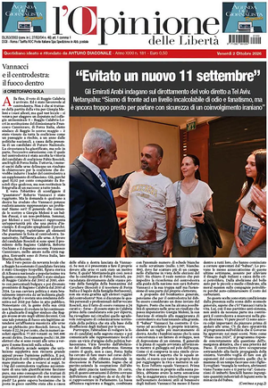 Prima pagina L'Opinione delle Libertà di oggi - Quotidiano nazionale