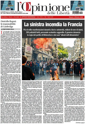Prima pagina L'Opinione delle Libertà di oggi - Quotidiano nazionale