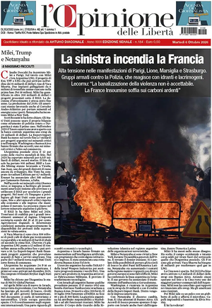 Prima pagina L'Opinione delle Libertà di oggi - Quotidiano nazionale