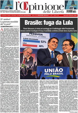 Prima pagina L'Opinione delle Libertà di oggi - Quotidiano nazionale