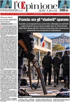 Prima pagina L'Opinione delle Libertà di oggi - Quotidiano nazionale
