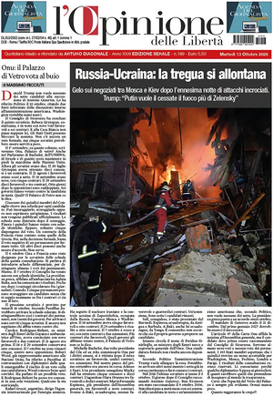 Prima pagina L'Opinione delle Libertà di oggi - Quotidiano nazionale