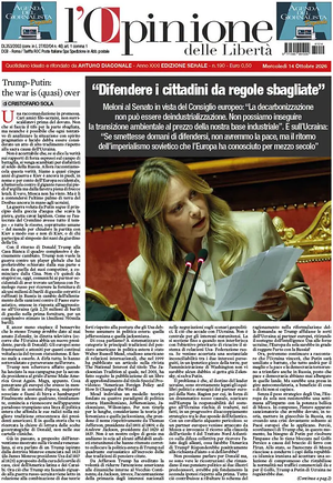 Prima pagina L'Opinione delle Libertà di oggi - Quotidiano nazionale
