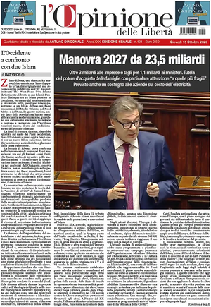 Prima pagina L'Opinione delle Libertà di oggi - Quotidiano nazionale