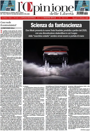 Prima pagina L'Opinione delle Libertà di oggi - Quotidiano nazionale