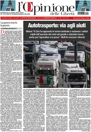 Prima pagina L'Opinione delle Libertà di oggi - Quotidiano nazionale